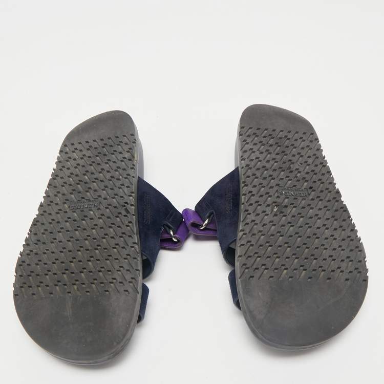 Pre Owned Hermes Navy Blue/Purple Suede Chypre Sandals Size 38