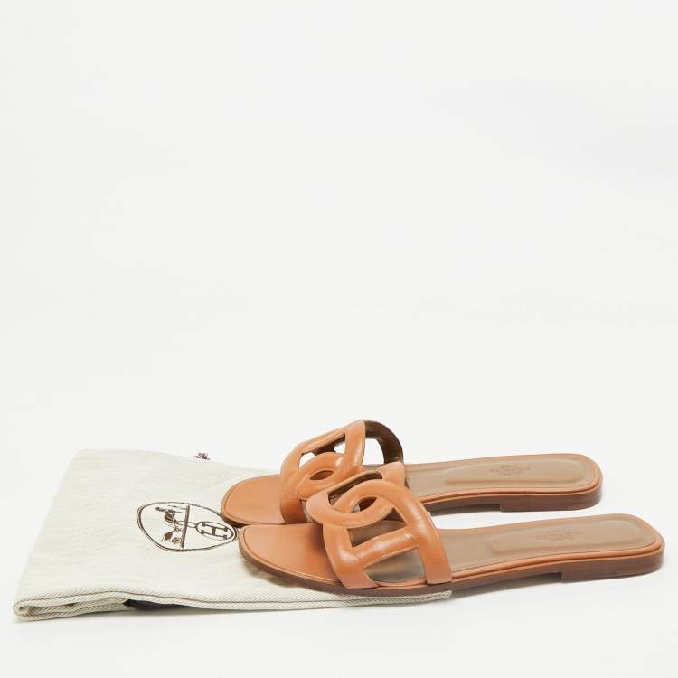 Pre Owned Hermes Brown Leather Aloha Sandals Size 41