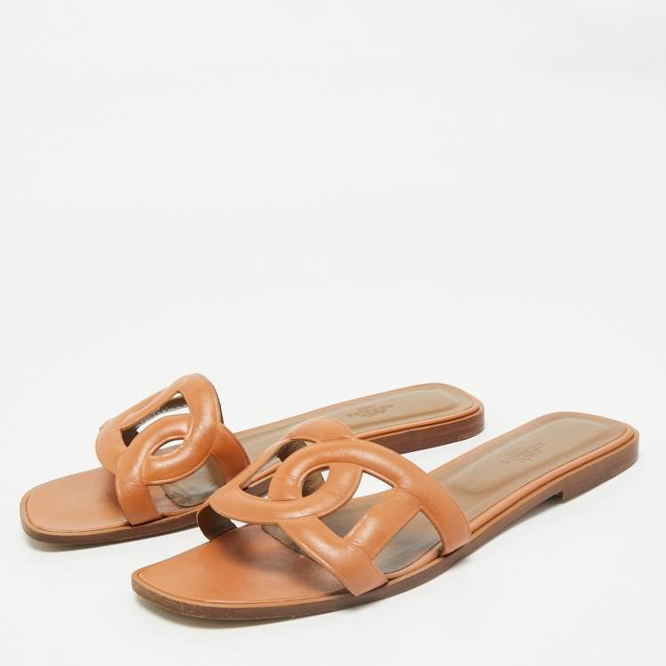 Pre Owned Hermes Brown Leather Aloha Sandals Size 41