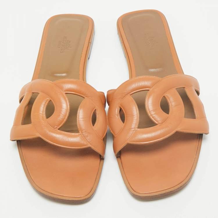 Pre Owned Hermes Brown Leather Aloha Sandals Size 41