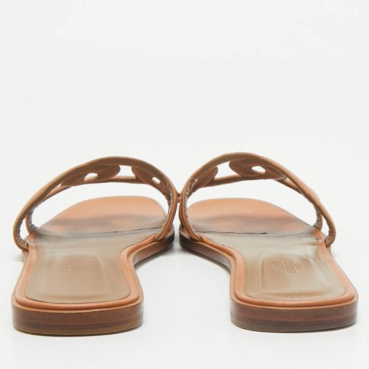 Pre Owned Hermes Brown Leather Aloha Sandals Size 41