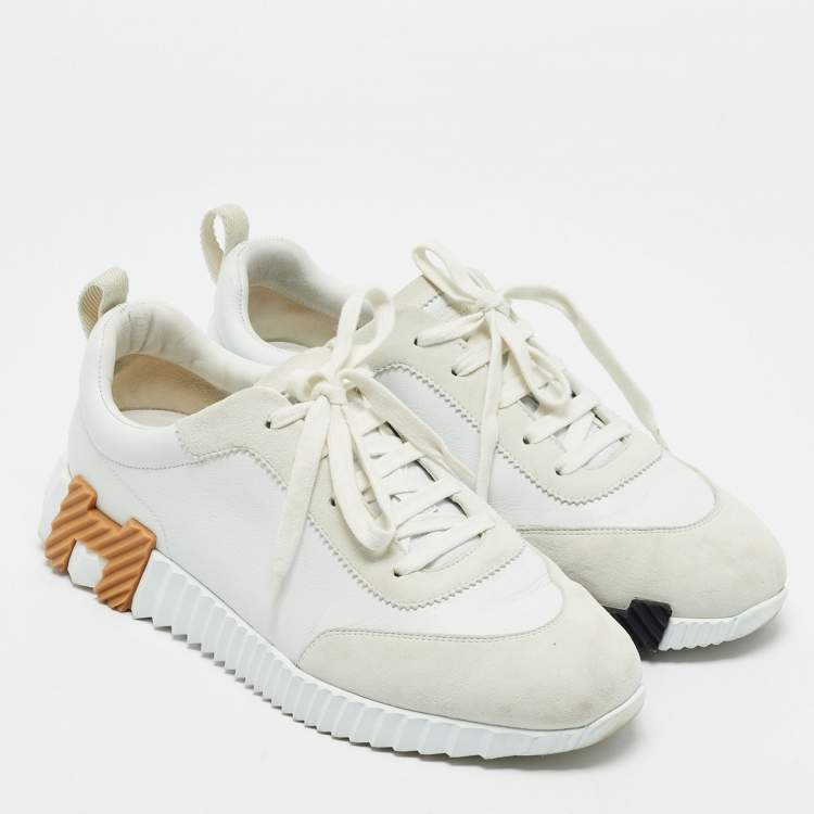 Pre Owned Hermès White Leather and Suede Bouncing Low Top Sneakers Size 40