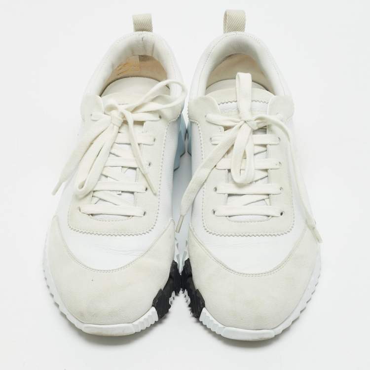 Pre Owned Hermès White Leather and Suede Bouncing Low Top Sneakers Size 40