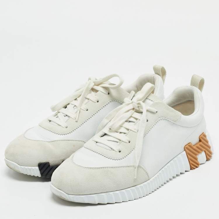Pre Owned Hermès White Leather and Suede Bouncing Low Top Sneakers Size 40