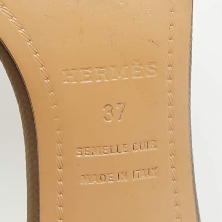 Pre Owned Hermes Taupe Brown Leather Premiere Ankle Strap Sandals Size 37