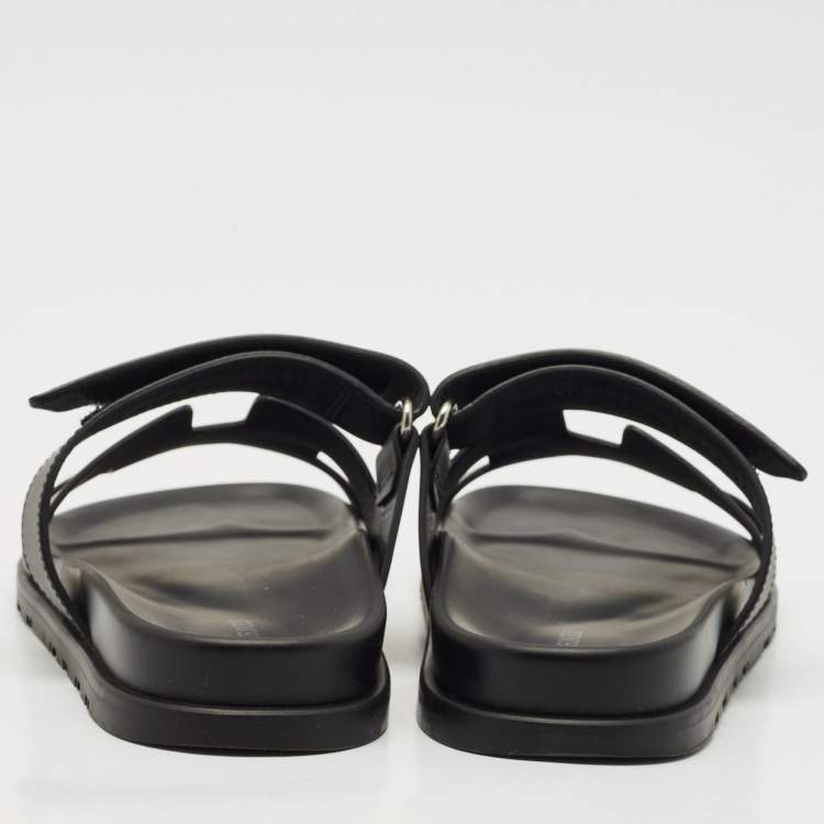 Pre Owned Hermes Black Leather Chypre Sandals Size 37.5
