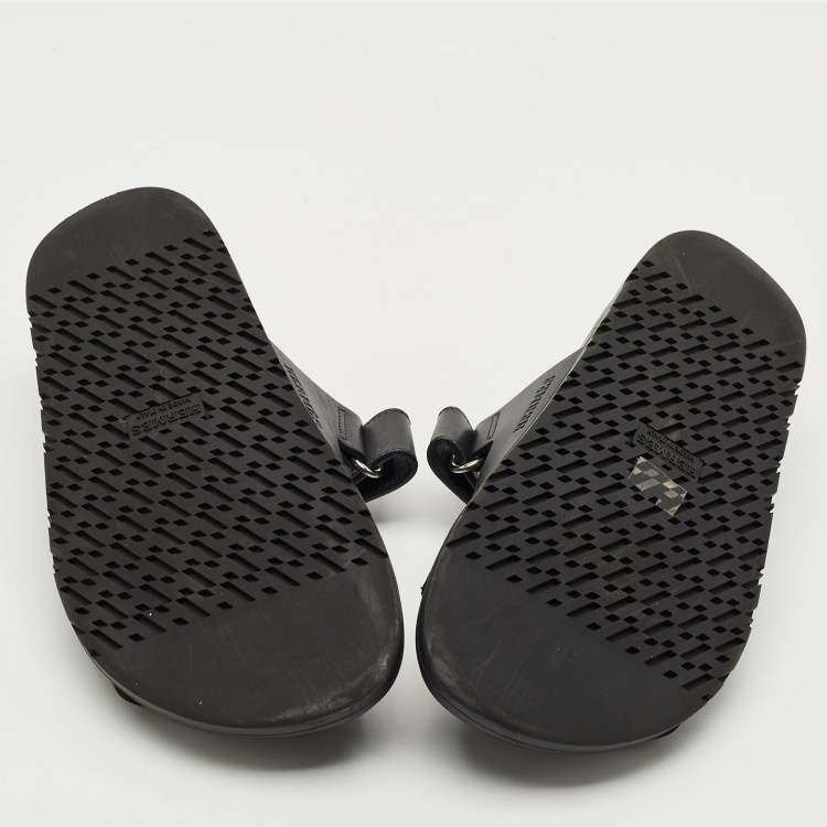 Pre Owned Hermes Black Leather Chypre Sandals Size 37.5
