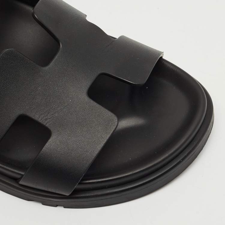 Pre Owned Hermes Black Leather Chypre Sandals Size 37.5