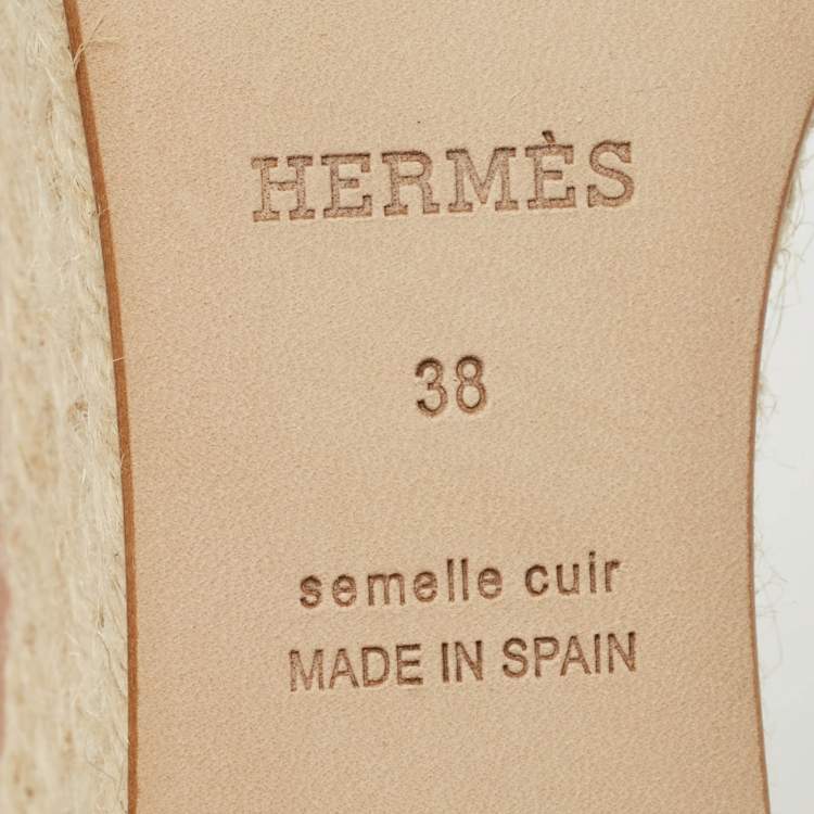 Pre Owned Hermes Brown Leather Elda Espadrille Wedge Sandals Size 38