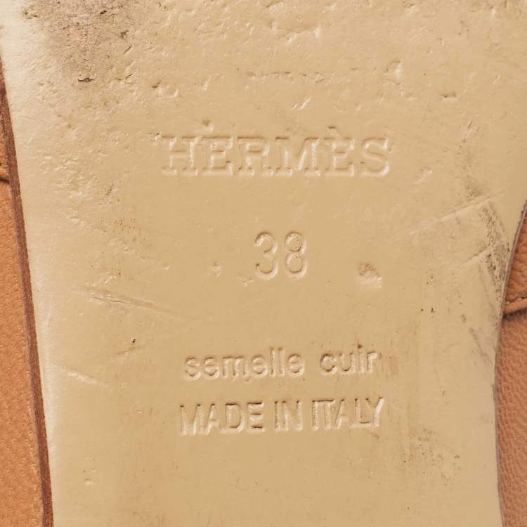 Pre Owned Hermes Naturel Leather Oz Flat Mules Size 38