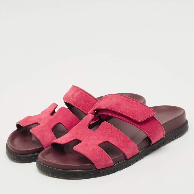 Pre Owned Hermes Pink Suede Chypre Flat Sandals Size 38