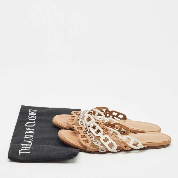 Pre Owned Hermes Multicolor Leather Chain d'Ancre Flat Sandals Size 36.5