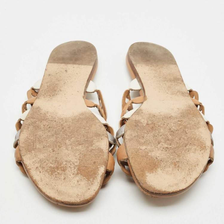 Pre Owned Hermes Multicolor Leather Chain d'Ancre Flat Sandals Size 36.5