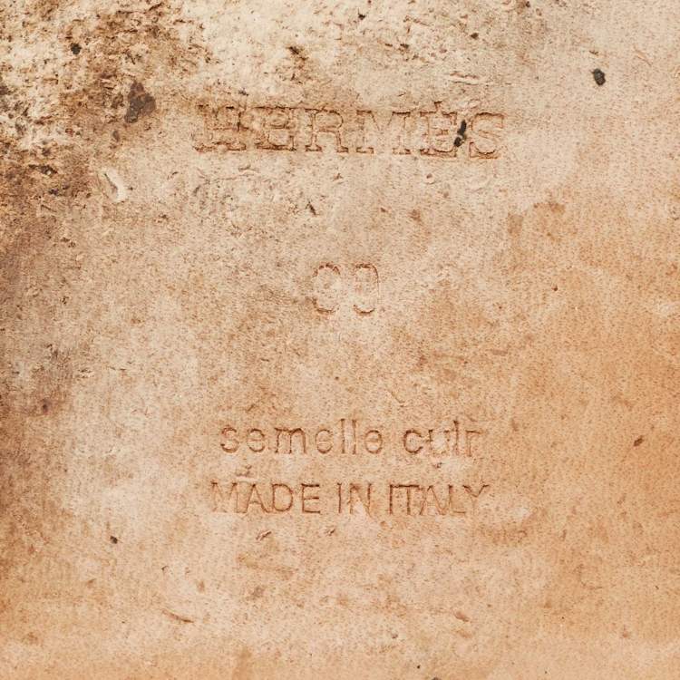 Pre Owned Hermes Brown Leather Oran Flat Slides Size 39