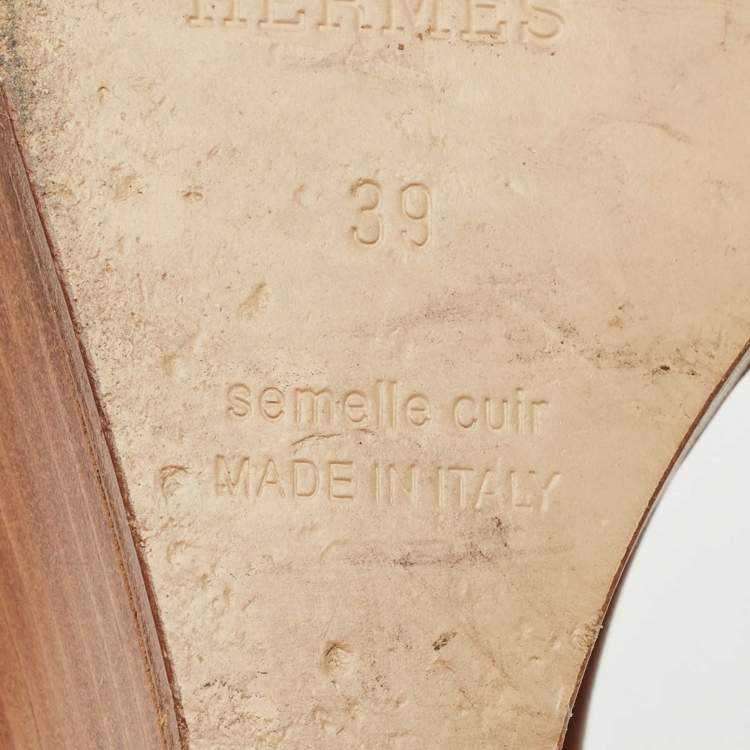 Pre Owned Hermes Brown Leather Legend Ankle Strap Wedge Sandals Size 39