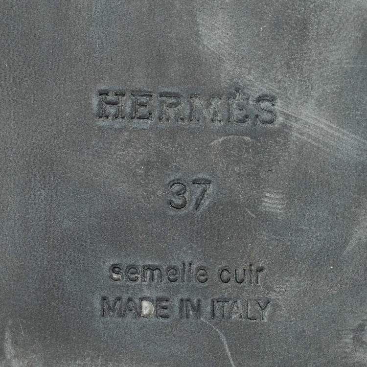 Pre Owned Hermes Black Leather Gabriel Slide Sandals Size 37