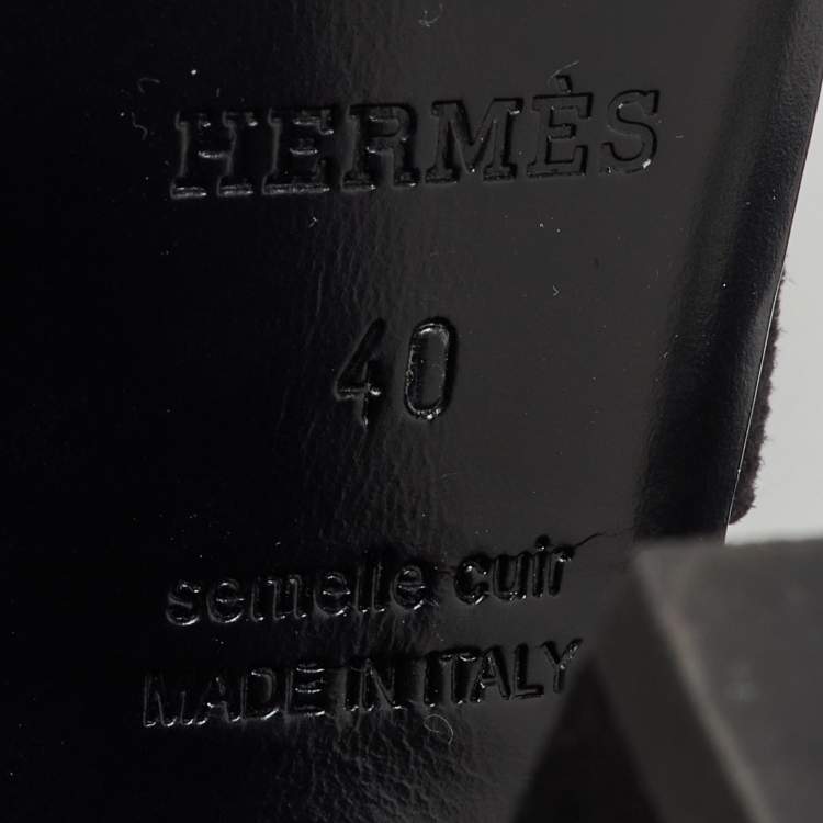 Pre Owned Hermes Black Suede Anjou Block Heel Platform Ankle Strap Sandals Size 40