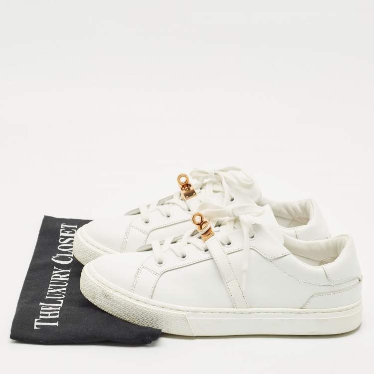 Pre Owned Hermes White Leather Day Low Top Sneakers Size 38