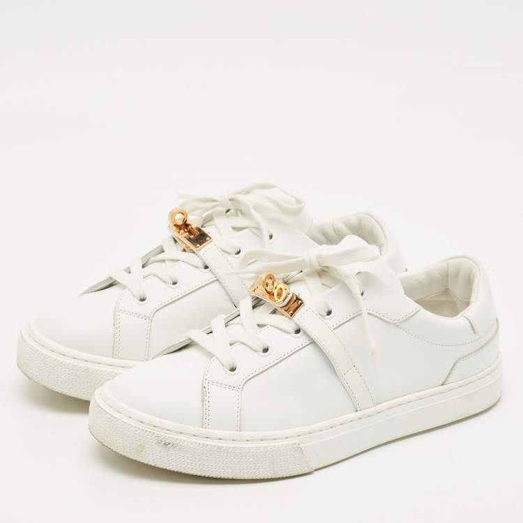 Pre Owned Hermes White Leather Day Low Top Sneakers Size 38