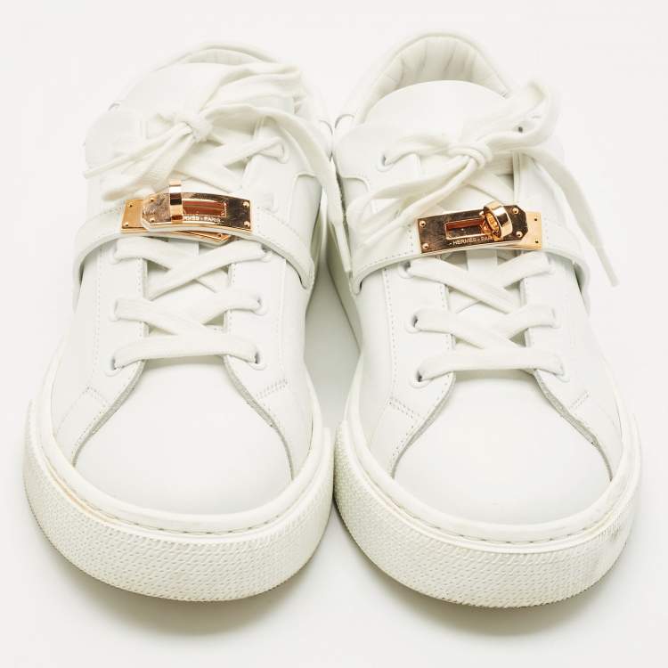 Pre Owned Hermes White Leather Day Low Top Sneakers Size 38