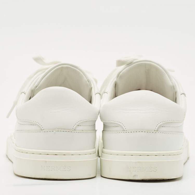 Pre Owned Hermes White Leather Day Low Top Sneakers Size 38