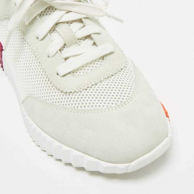 Pre Owned Hermes White Mesh and Suede Bouncing Sneakers Size 39.5