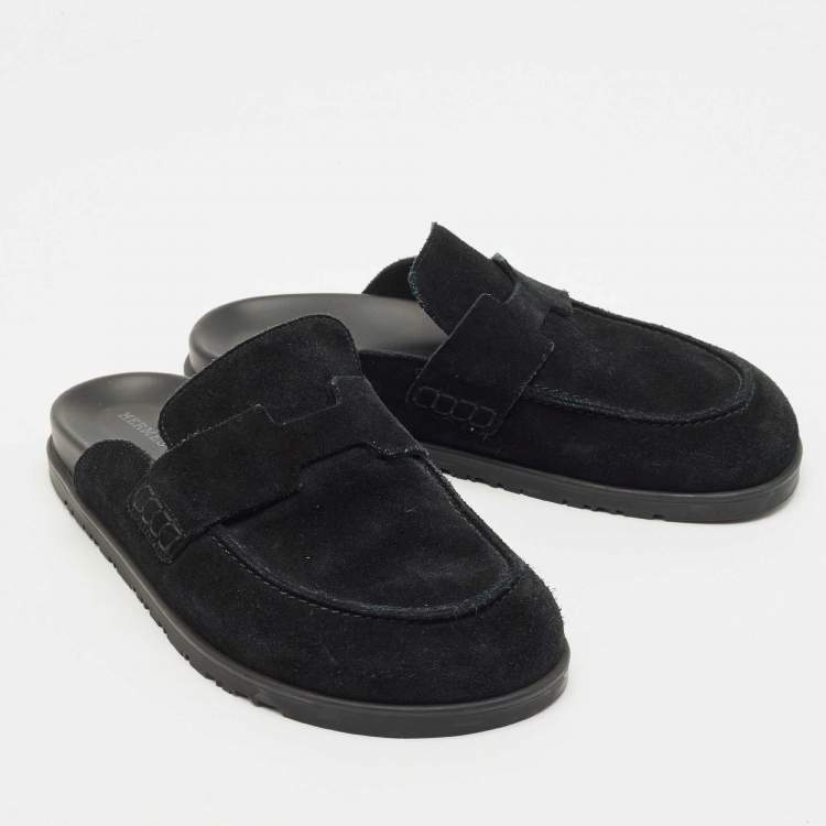 Pre Owned Hermes Dark Green Suede Go Mules Size 39