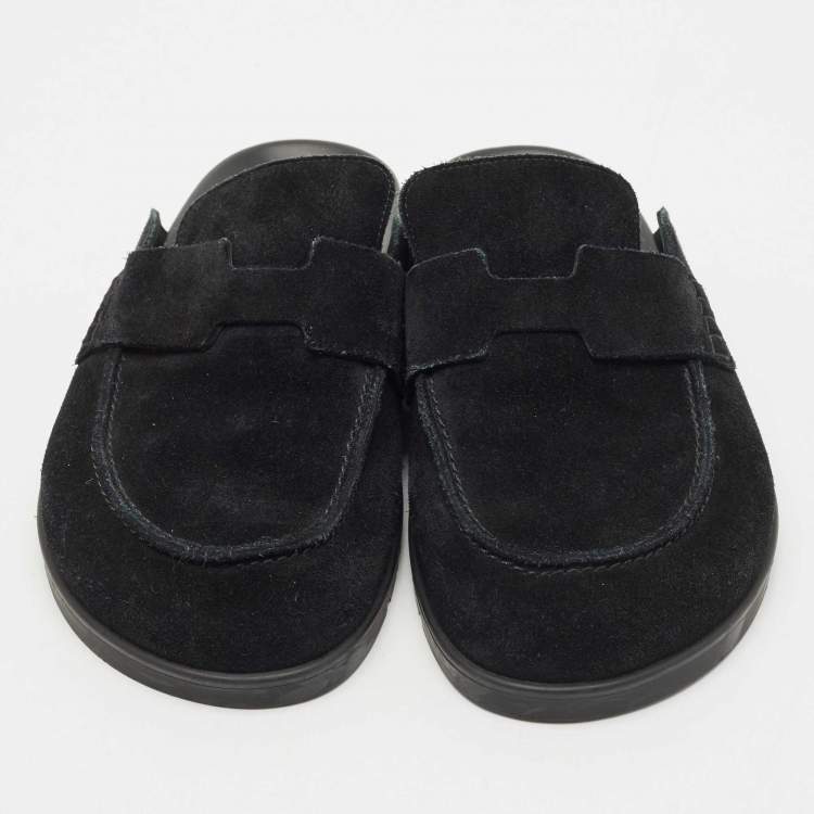 Pre Owned Hermes Dark Green Suede Go Mules Size 39