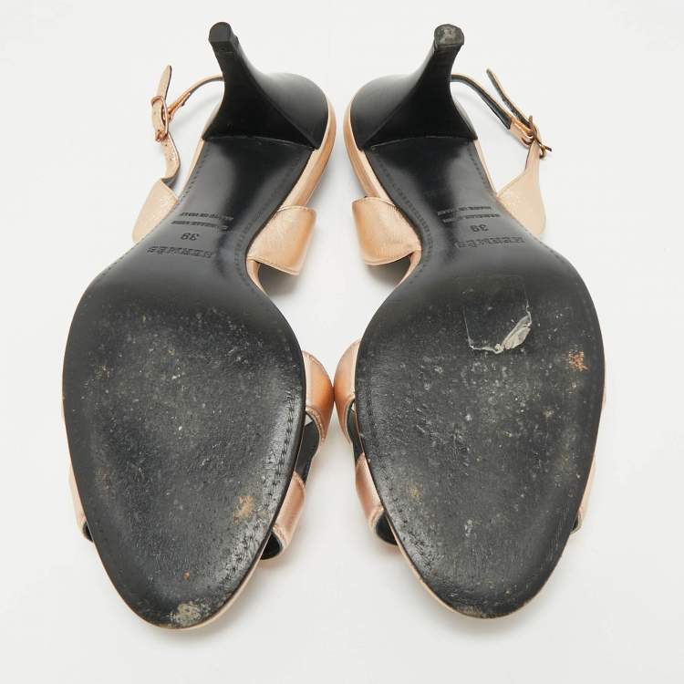 Pre Owned Hermes Gold Leather Night Slingback Sandals Size 39