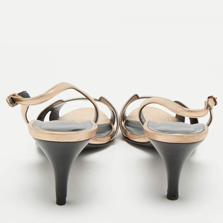 Pre Owned Hermes Gold Leather Night Slingback Sandals Size 39
