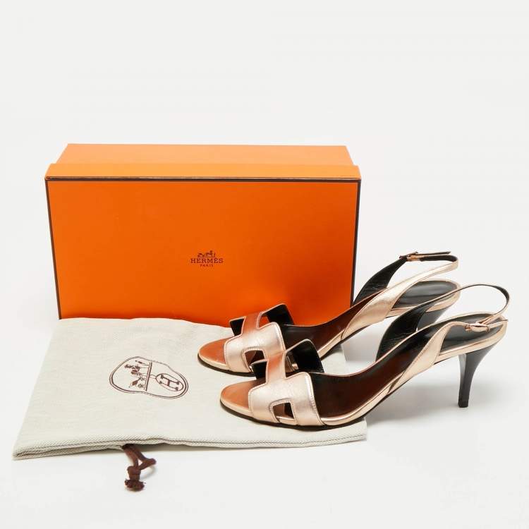 Pre Owned Hermes Gold Leather Night Slingback Sandals Size 39