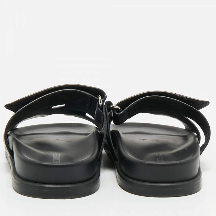 Pre Owned Hermes Black Leather Chypre Sandals Size 36