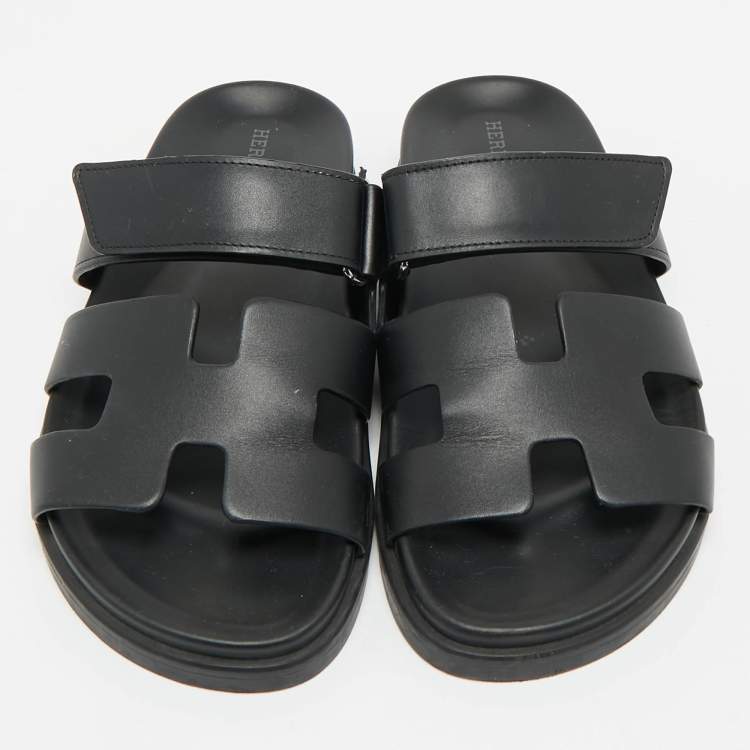 Pre Owned Hermes Black Leather Chypre Sandals Size 36