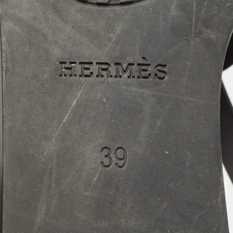 Pre Owned Hermes Black Rubber Egerie Flat Thong Sandals Size 39