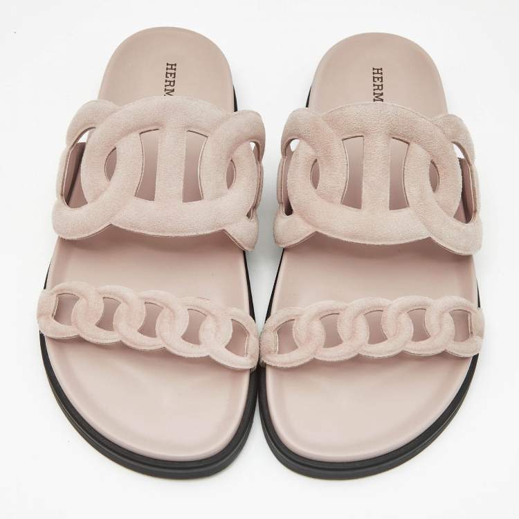 Pre Owned Hermes Pink Suede Extra Sandals Size 38