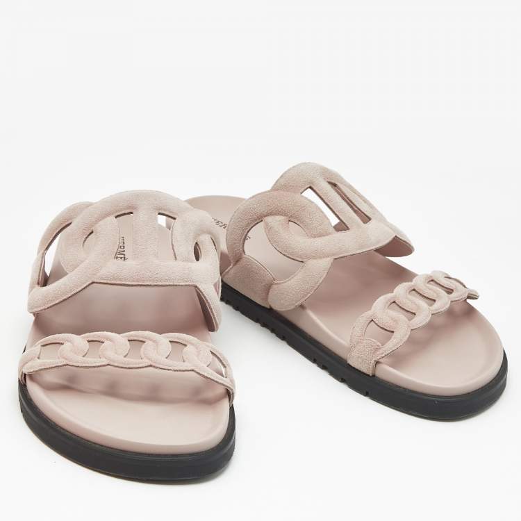 Pre Owned Hermes Pink Suede Extra Sandals Size 38