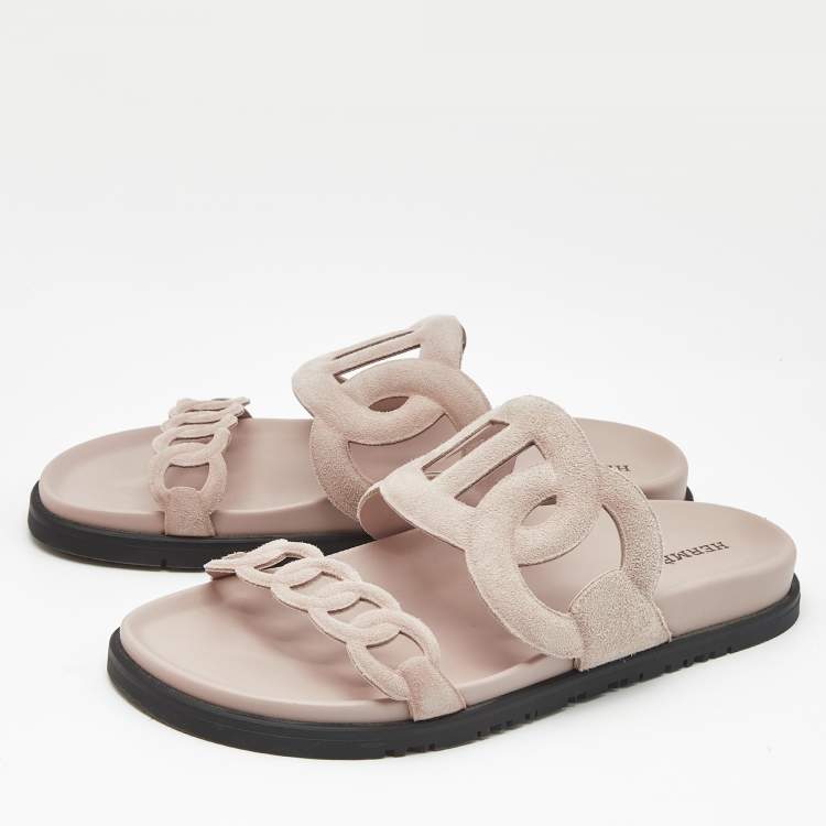 Pre Owned Hermes Pink Suede Extra Sandals Size 38