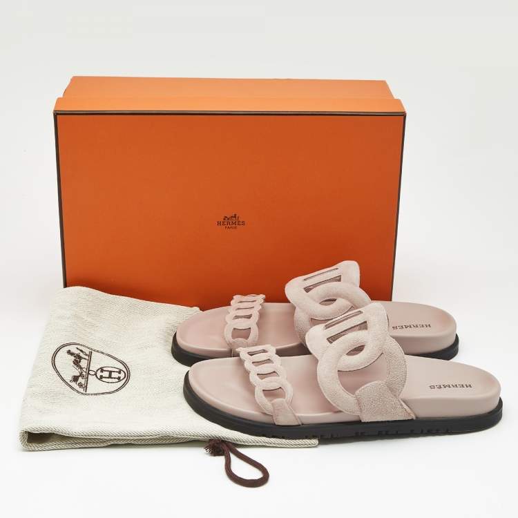 Pre Owned Hermes Pink Suede Extra Sandals Size 38