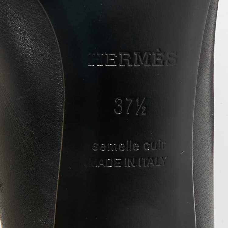 Pre Owned Hermes Black Leather Block Heel Pumps Size 37.5