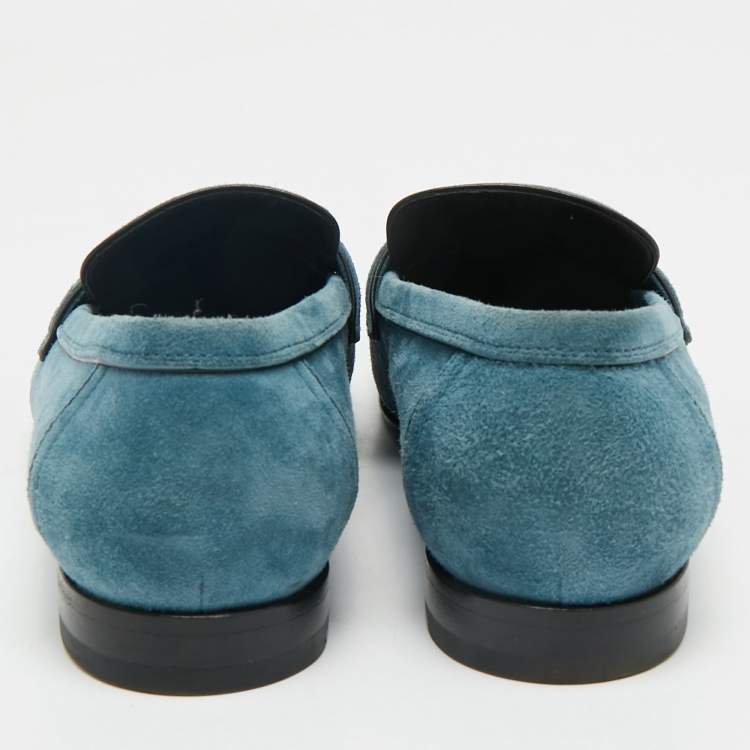 Pre Owned Hermes Blue Suede Paris Loafers Size 38
