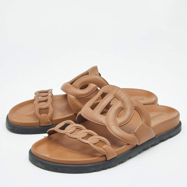 Pre Owned Hermes Brown Leather Extra Sandals Size 37