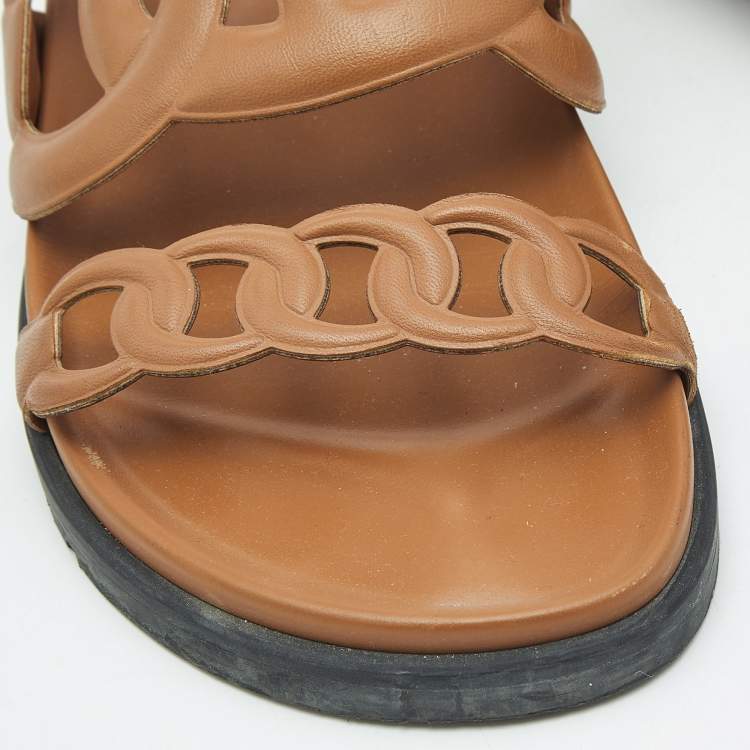 Pre Owned Hermes Brown Leather Extra Sandals Size 37