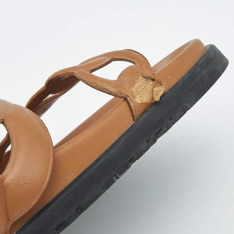 Pre Owned Hermes Brown Leather Extra Sandals Size 37