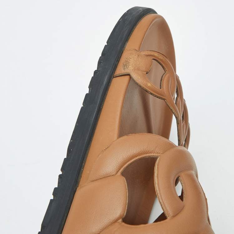 Pre Owned Hermes Brown Leather Extra Sandals Size 37