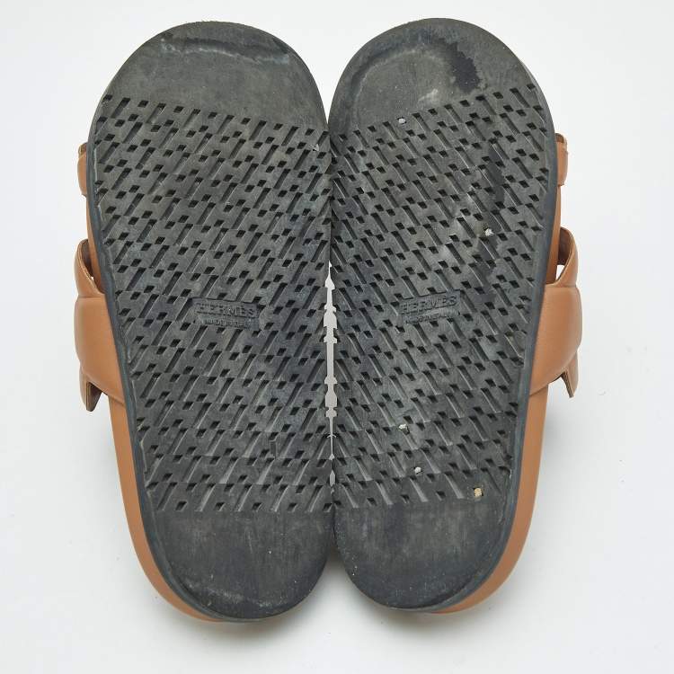 Pre Owned Hermes Brown Leather Extra Sandals Size 37