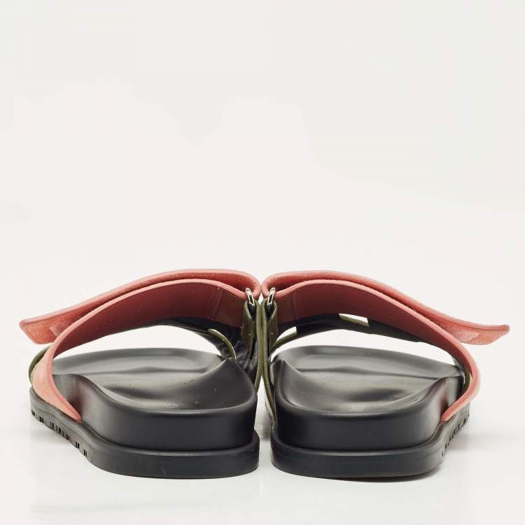 Pre Owned Hermes Green/Pink Leather and Suede Chypre Flat Sandals Size 37
