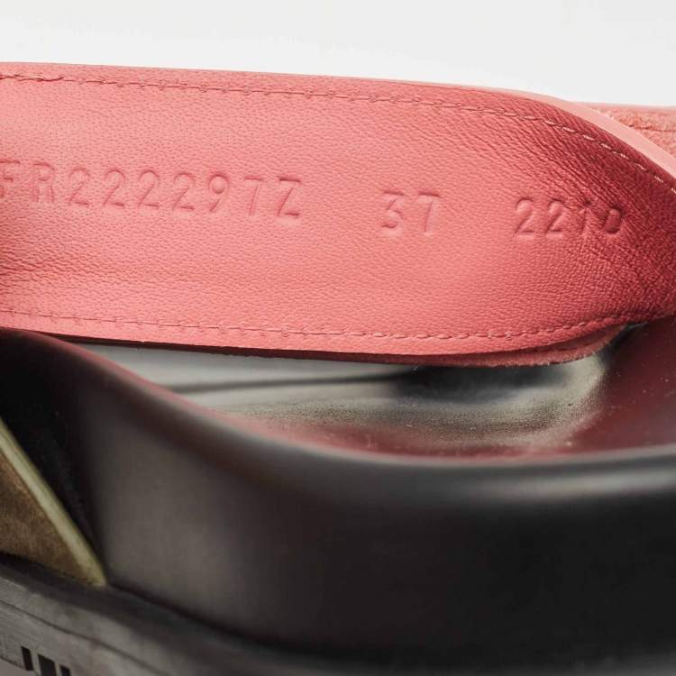 Pre Owned Hermes Green/Pink Leather and Suede Chypre Flat Sandals Size 37