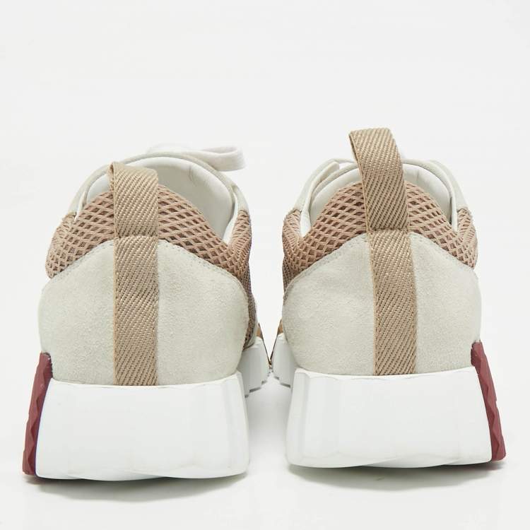 Pre Owned Hermes Grey/Beige Suede and Mesh Bouncing Sneakers Size 39