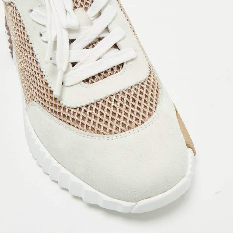Pre Owned Hermes Grey/Beige Suede and Mesh Bouncing Sneakers Size 39