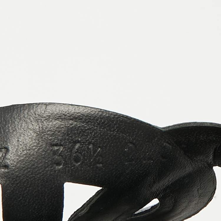 Pre Owned Hermes Black Leather Extra Flat Slide Sandals Size 36.5